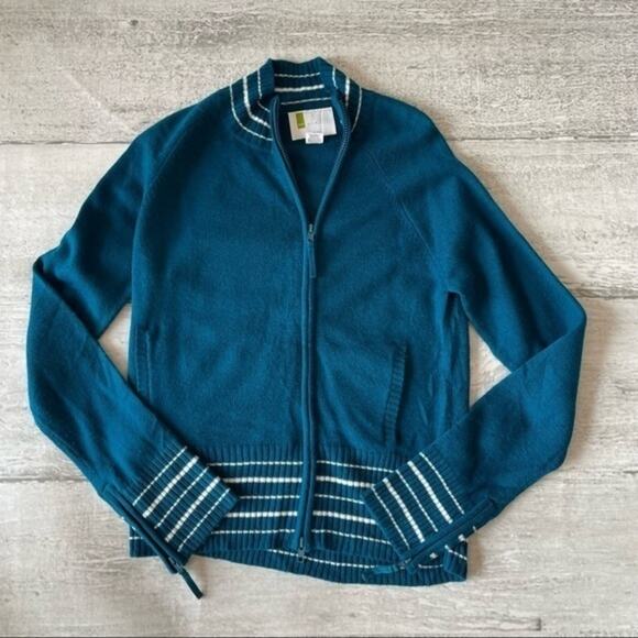 Urban Outfitters Large Blue Zip Up Cardigan Sweater Preppy Y2K Teal Stripe - Picture 2 of 8